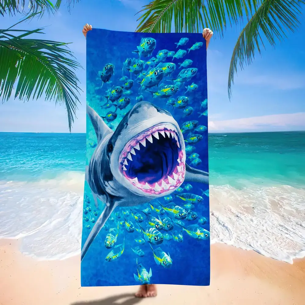 Shark Pattern Beach Towel, Beach Blanket, Mat, Quick Drying Swim Towel, Soft Comfortable Bath Towel for Men & Women, Travel Towel for Swimming Pool, Outdoor Camping, Beach Trip, Travel Essentials, Gifts