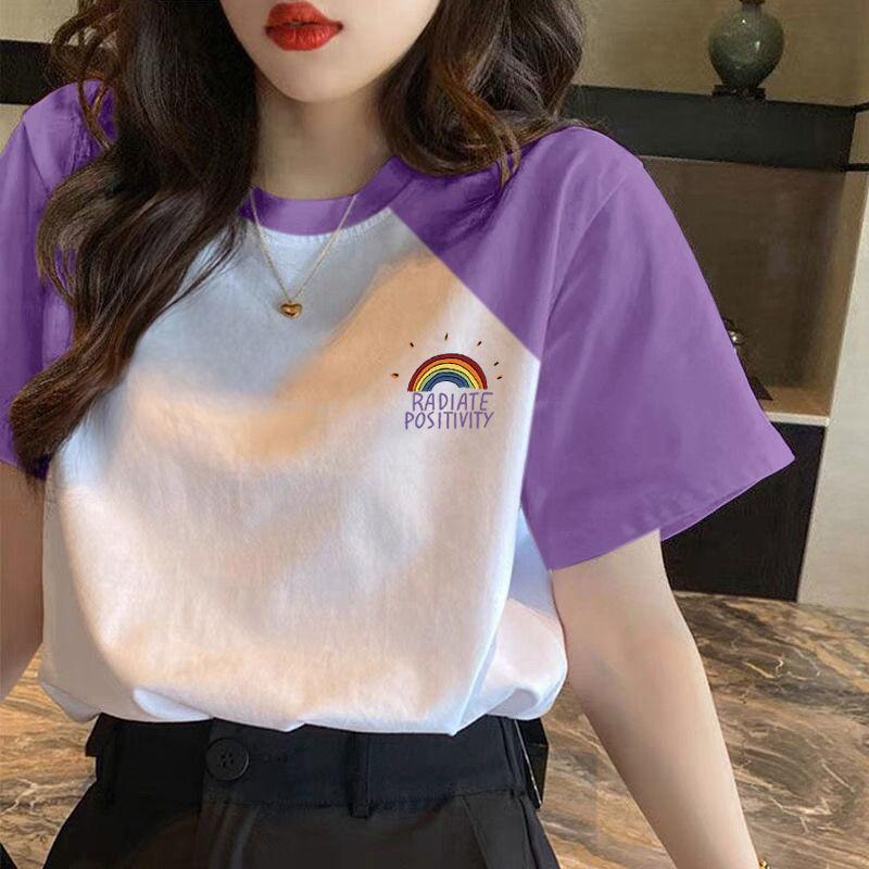 Product Introduction of Summer New Trendy T-shirt Women's Raglan Sleeve Stitching All-Matching Loose Short Sleeve,Womenswear Top Lingerie Lady Comfort Streetwear Crewneck 7