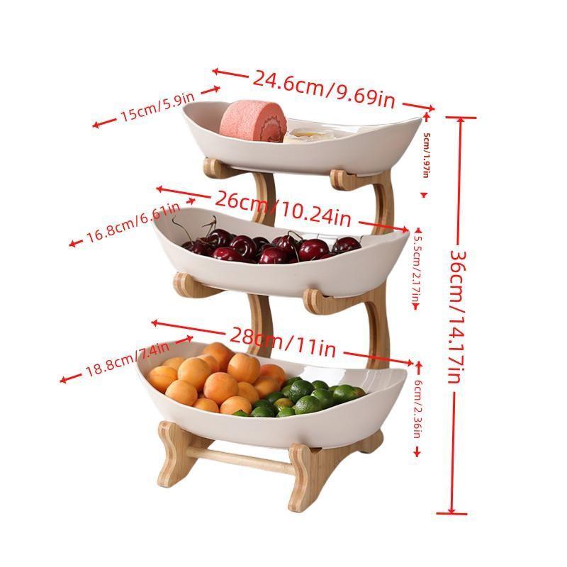 3 Tier Fruit Tray, 1 Count Dessert Plate with Bamboo Stand, Snack Serving Tray for Home Kitchen Party, Summer for Gift 6