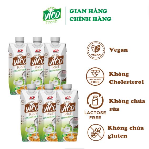 Combo 6 Hộp Nước Cốt Dừa Nguyên Chất Vico Rich - 330ml/ Hộp (16-19% Béo)