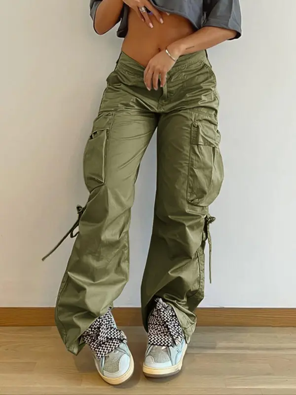 Women's Solid Multi-pocket Cargo Pants, Y2k Casual Street Trousers for Daily Wear, Ladies Bottoms for All Seasons 4