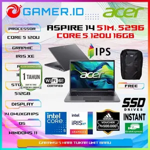 ACER Aspire 14 CORE 5 120U 16GB 512GB 14" WUXGA IPS Windows 11 + Office Home Studen 2021 Grey 51M.5296