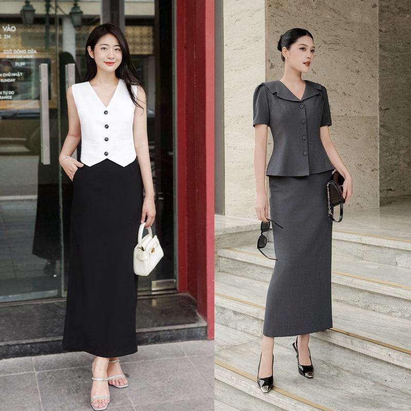 Chân váy Nữ suông ôm dáng dài màu đen/trắng K&K Fashion | CV07-24/ CV07-27/CV09-02