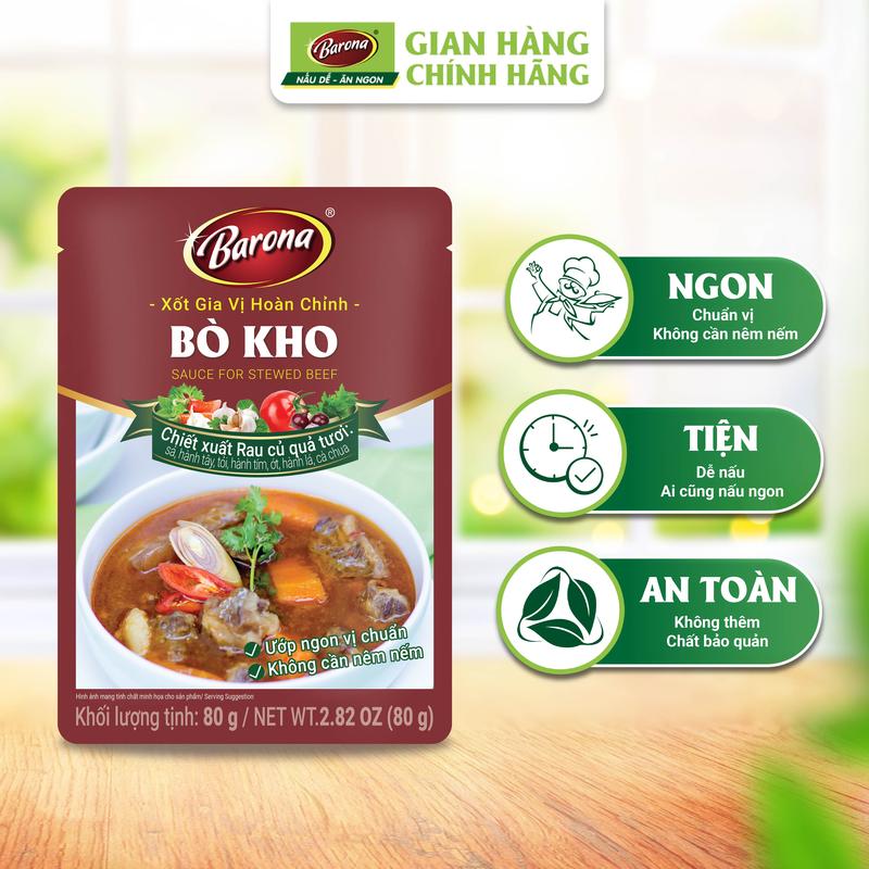 Gia Vị Bò Kho Barona 80g ướp ngon chuẩn vị không cần nêm nếm