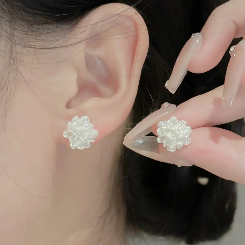Bông Tai Đinh tán Hoa Trắng Thanh Lịch, Dành Cho Phụ Nữ Và Trẻ Em Gái, Thích Hợp Cho Sinh Nhật Và Đính Hôn, Phụ Kiện Tai, Kiểu Bông Tai 3