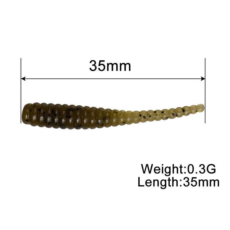 Product Introduction of 10pcs 35mm 0.3g Lua Root Fishing Soft Bait Threaded Soft Bait Mini Soft Worm Straight Tail Lua Fake Bait 19