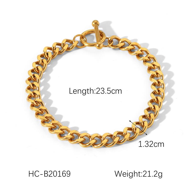 Product Introduction of Trending OT Buckle Stainless Steel round Grinding Cuban Bracelet Simple 18K Gold  Plated Titanium Steel Bracelets for women 2