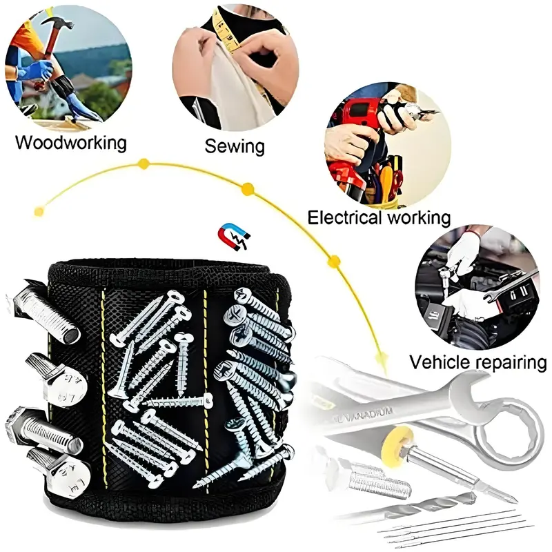 Magnetic Wristband Tool Holder, Multifunctional Tool Belt for Holding Screws, Nails, Drilling Bits, Perfect Gift for Handymen, Men, Women, and Dad, Heavy Duty 8