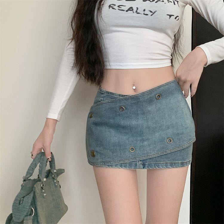 Product Introduction of Chân Váy Denim, Dành Cho Nữ, Thiết Kế O, Cạp Thấp, Chân Váy Bất Đối Xứng Chân Váy Chữ A Hông Cô Gái Nóng Bỏng, Hàng Mới Về Mùa Hè 2024 Women Khuy 5