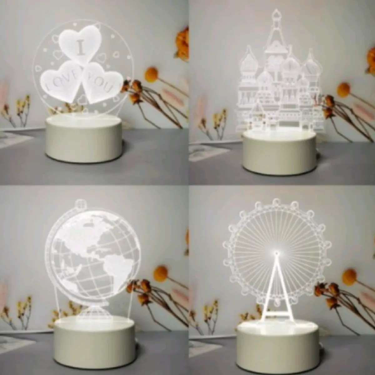 Lampu Tidur Hias LED 3D Acrylic Transparant Hiasan Hadiah kado