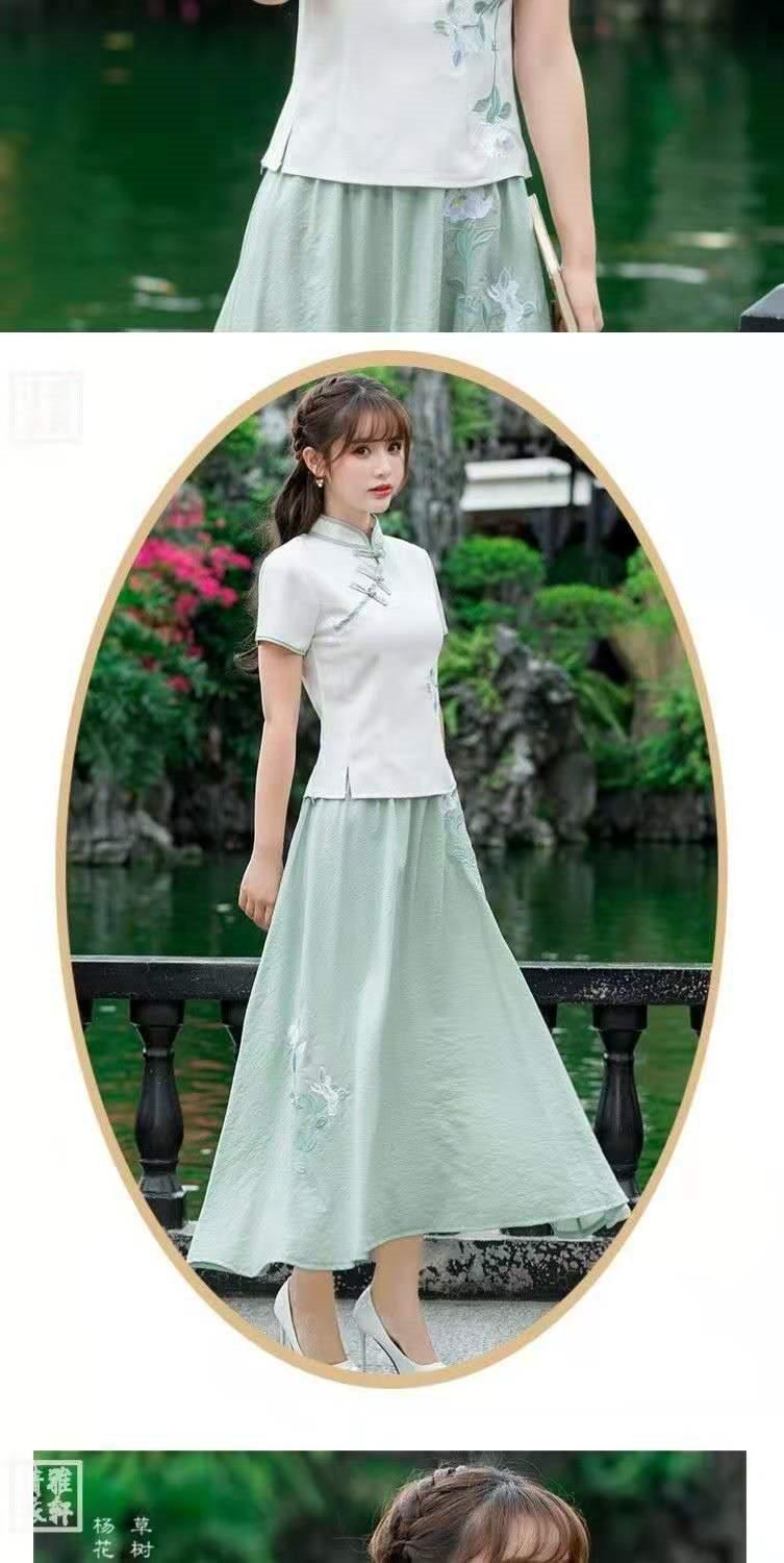 Product Introduction of Bộ Đồ Hai Mảnh Phong Cách Trung Quốc Chất Liệu Vải Lanh Bông Cổ Điển Thiết Kế Có Khóa Kéo, Thêu, ngắn Tay, Thích Hợp Cho Nghệ Thuật Trà, Bộ Đồ Sườn Xám Cải Tiến, Váy, Dành Cho Nữ 3