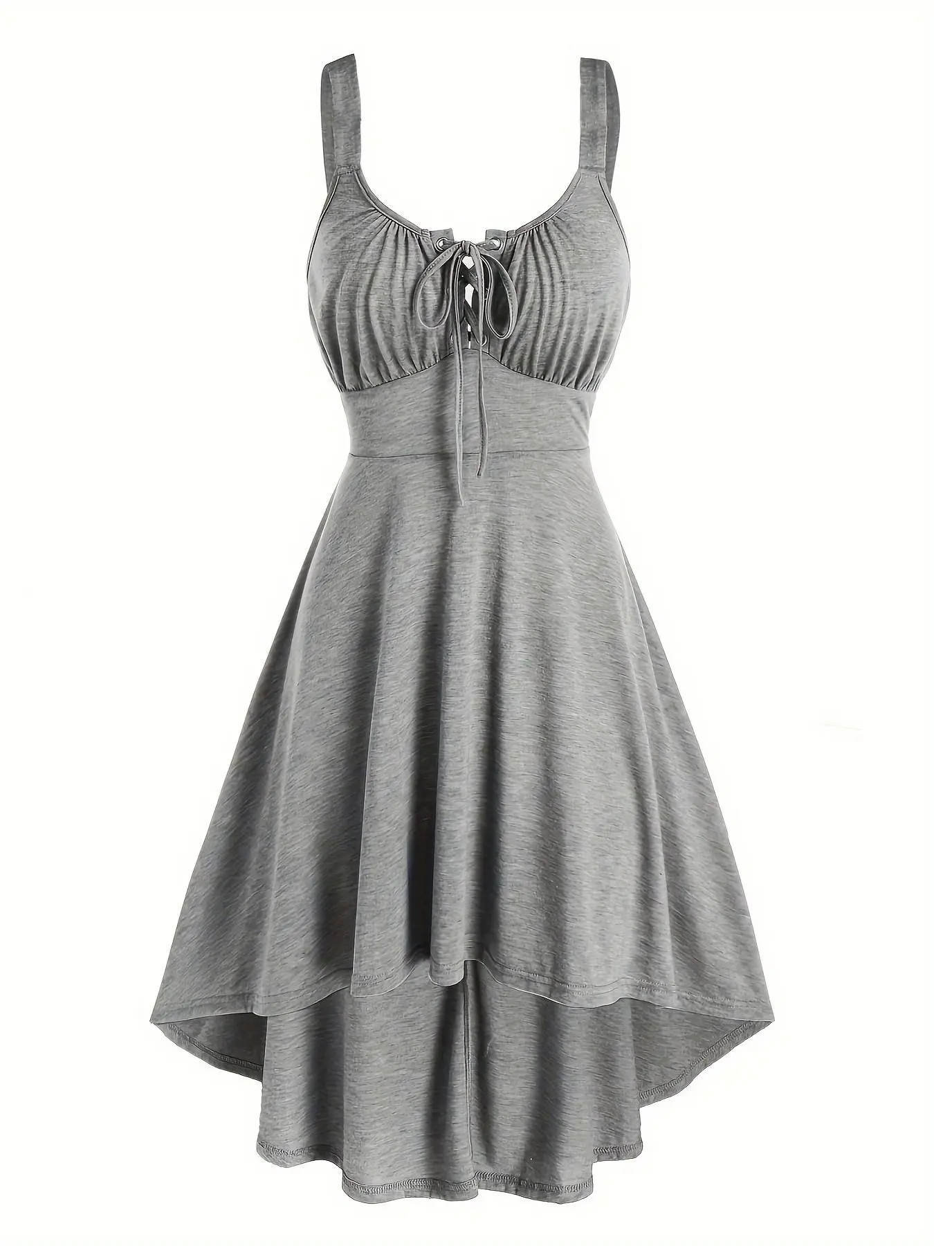 Women's Plain Lace Up Tie Front Ruched Cami Dress, Casual High Low Hem A Line Dress for Summer, Ladies Clothes for Daily Wear