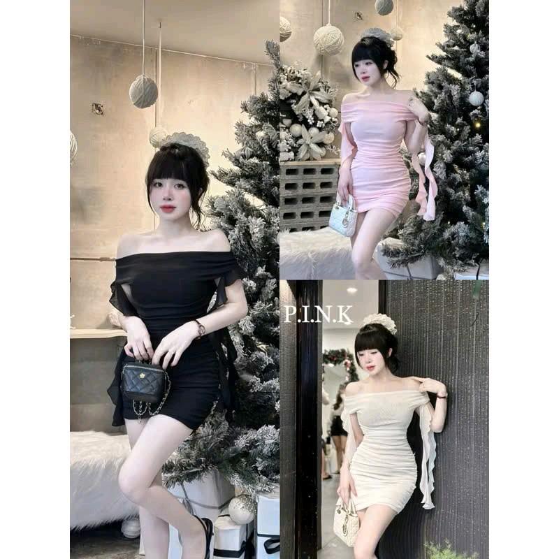 ĐẦM BODY TRỄ VAI TUA RUA NHÚNG SƯỜN EO HACK DÁNG BIGSIZE