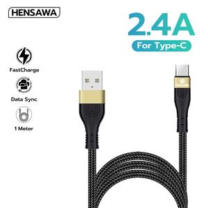 Hensawa สายชาร์จเร็ว 2.4A สาย USB to Type-C 1m สายถักไนลอน สีดำ รุ่น US3095 ทนทาน หนาพิเศษ Fast Charge Cable & Sync สายไม่พันกัน ชาร์จไว