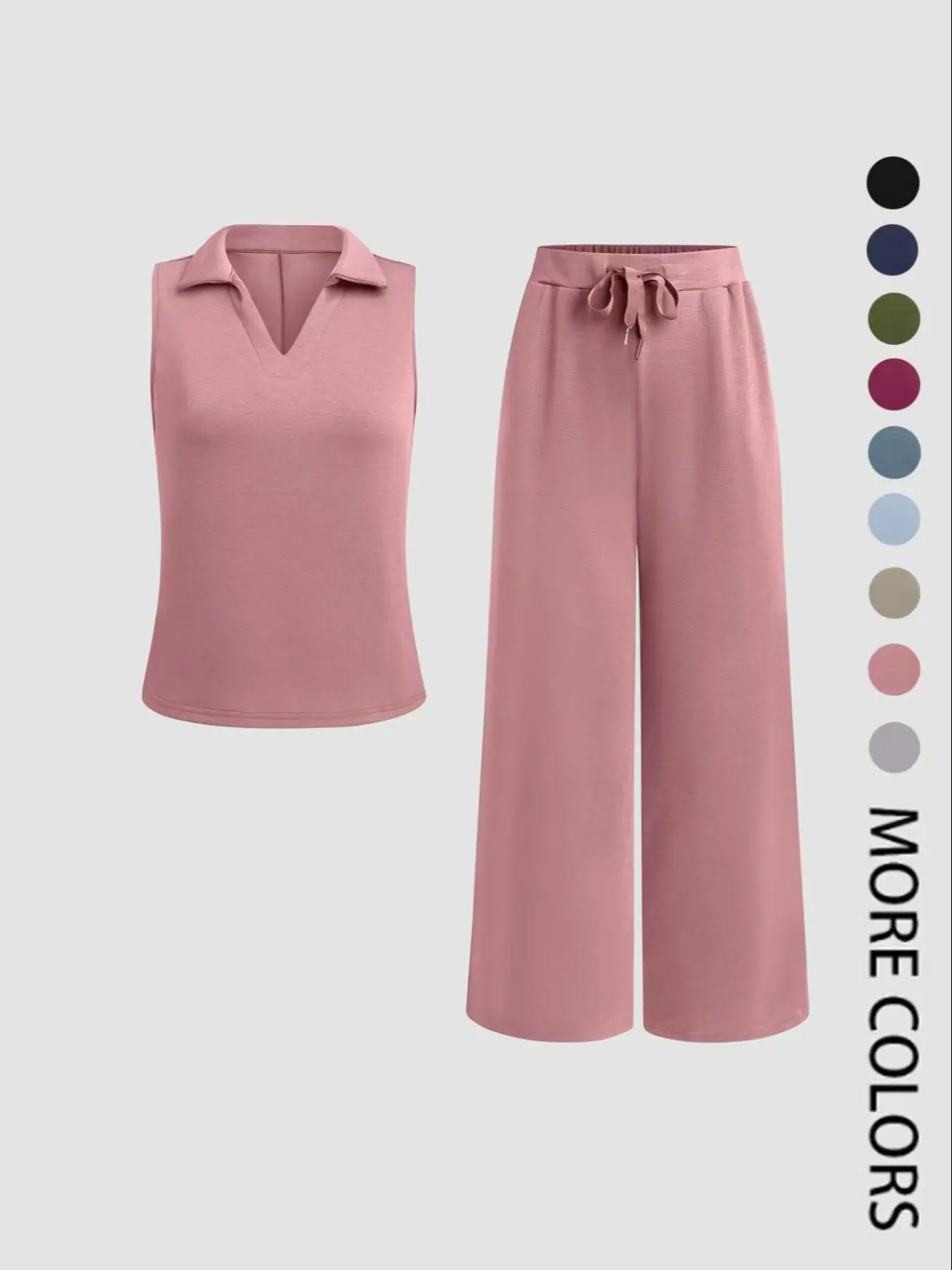 Women's Solid Color Tank Top & Wide Leg Cropped Pants Two-piece Set, Casual Sleeveless Top & Drawstring Waist Cropped Pants for Daily Wear, Ladies Two-piece Outfits for All Seasons