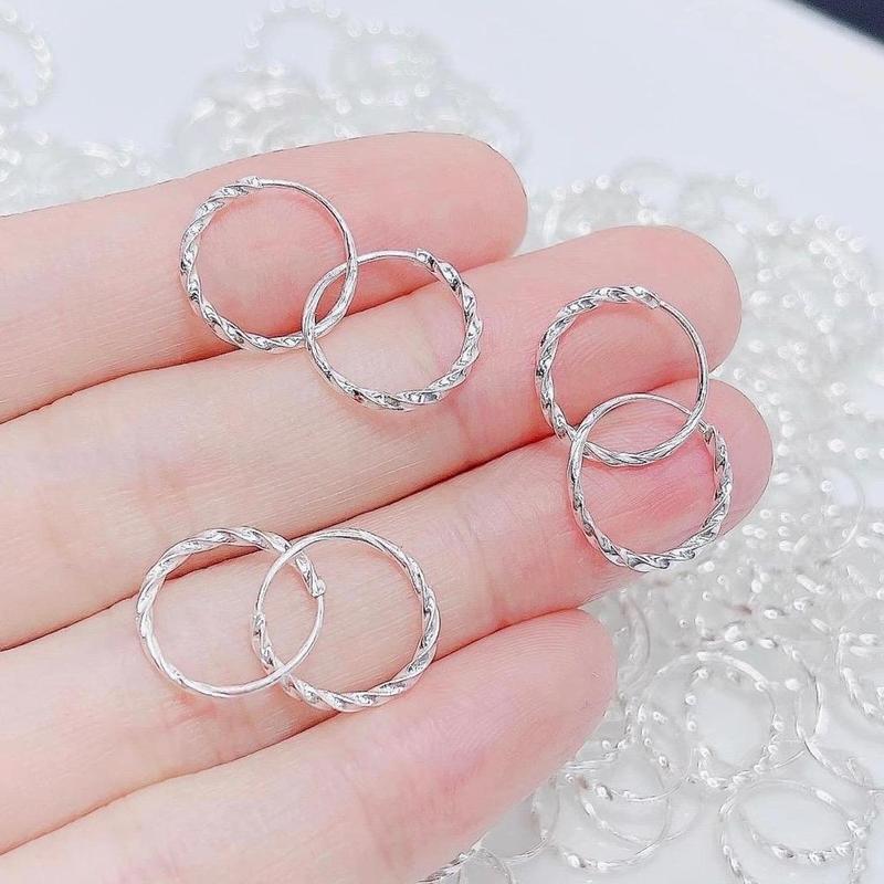 Bông tai bấm tròn Bạc ta nam nữ trẻ em đều đeo đẹp sáng bóng - Vàng Bạc Khải Khải