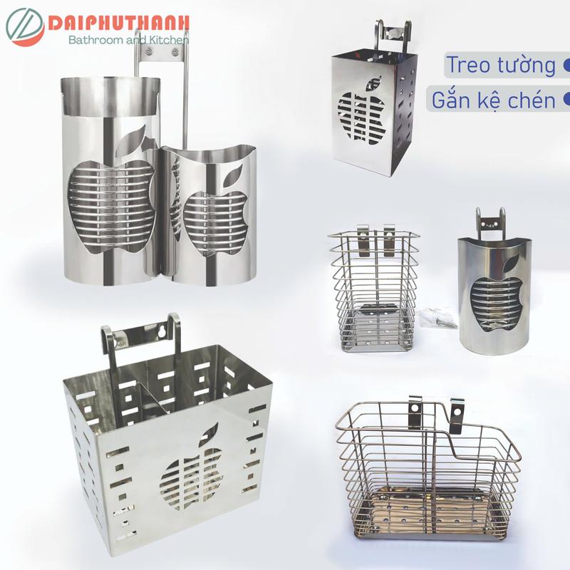 Ống Đũa Khay Đựng Đũa Muỗng Thìa Inox Treo Tường Hoặc Gắn Kệ Chén - Nhiều mẫu hình vuông, tròn, mặt táo,..