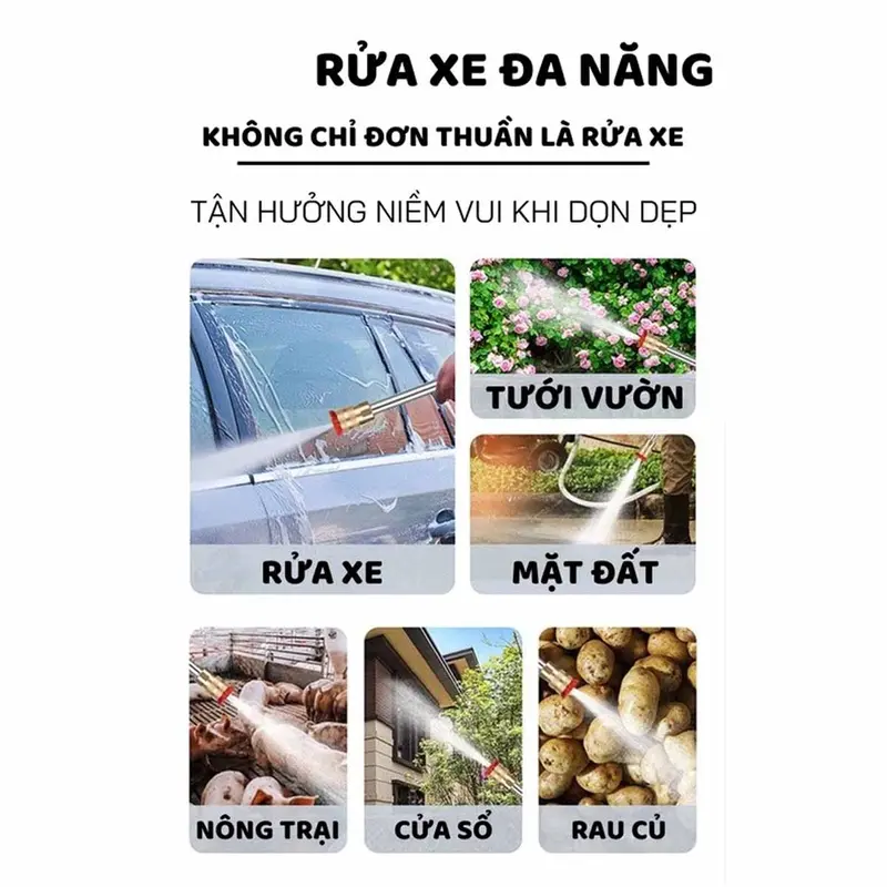 Máy rửa xe cầm tay bằng pin, 2 pin 10 Cell, máy rửa xe dùng cho gia đình có chế độ phun sương tạo bọt tuyết, xịt rửa sân vườn 2