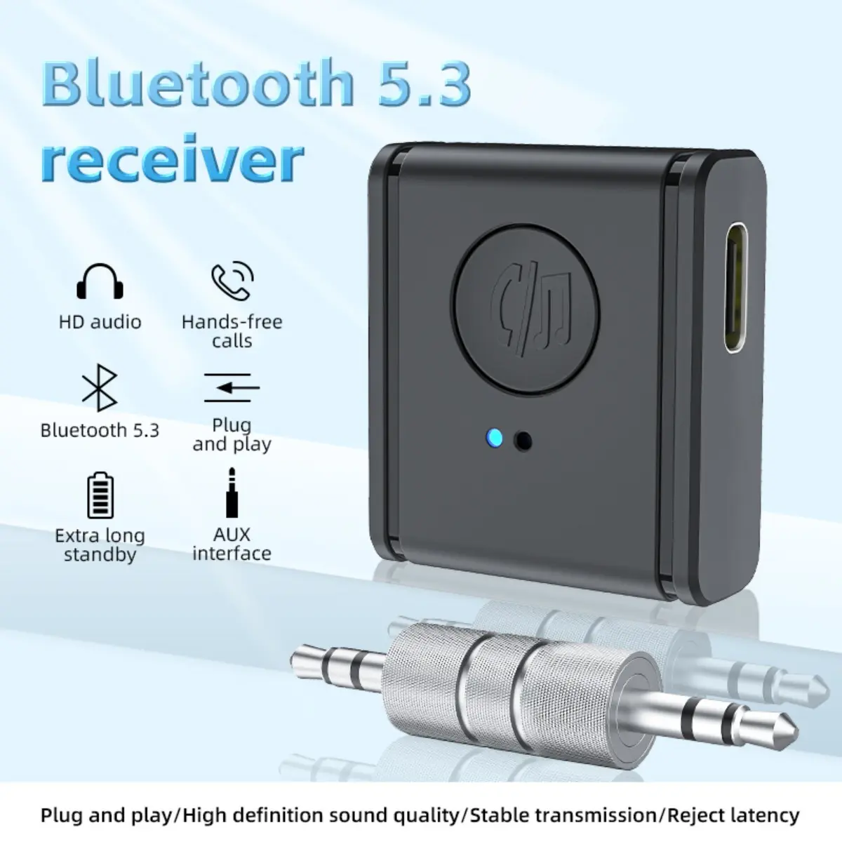 2024 All-new Wireless 5.3 Bluetooth Adapter, Car Audio AUX Receiver, Car Bluetooth MP3 Player