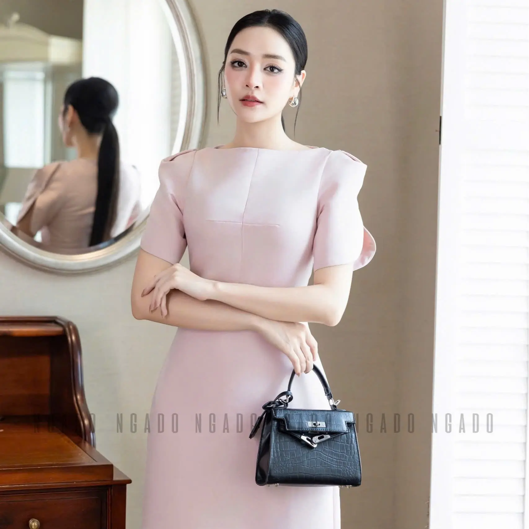 Đầm hồng cổ thuyền NGADO, Đầm dự tiệc, Đầm sang chảnh, Đầm thiết kế