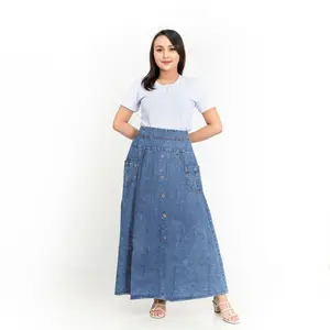 SOLA - ROK SNOW JUMBO BAHAN JEANS PREMIUM Wanita Panjang Hitam Denim Dewasa