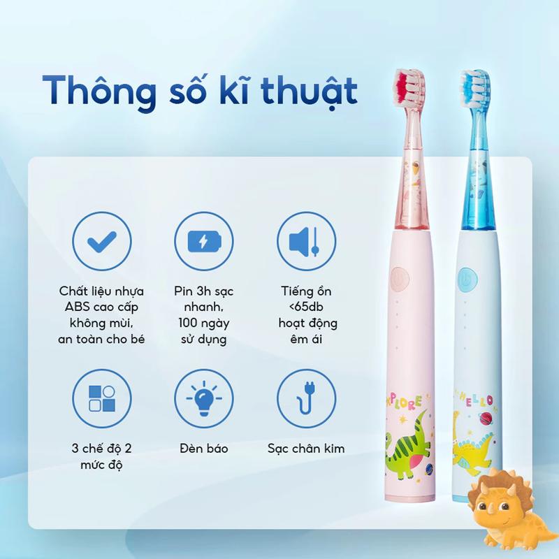 Bàn chải điện trẻ em treVi Kids đầu lông bàn chải mềm mại an toàn cho bé [BẢO HÀNH 12 THÁNG] + Qùa tặng bí mất bàn  chải banchai  dien 8
