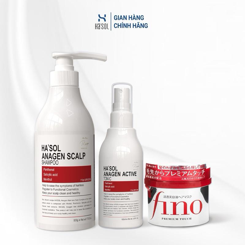  Combo dầu gội Hasol Xịt Mọc Tóc Tonic Hasol Kem Ủ Tóc Fino Gội Đầu 