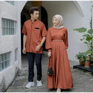 Couple Gamis Polos Kondangan Baju Muslim Lebaran Pasangan Dress Bahan Crinkel