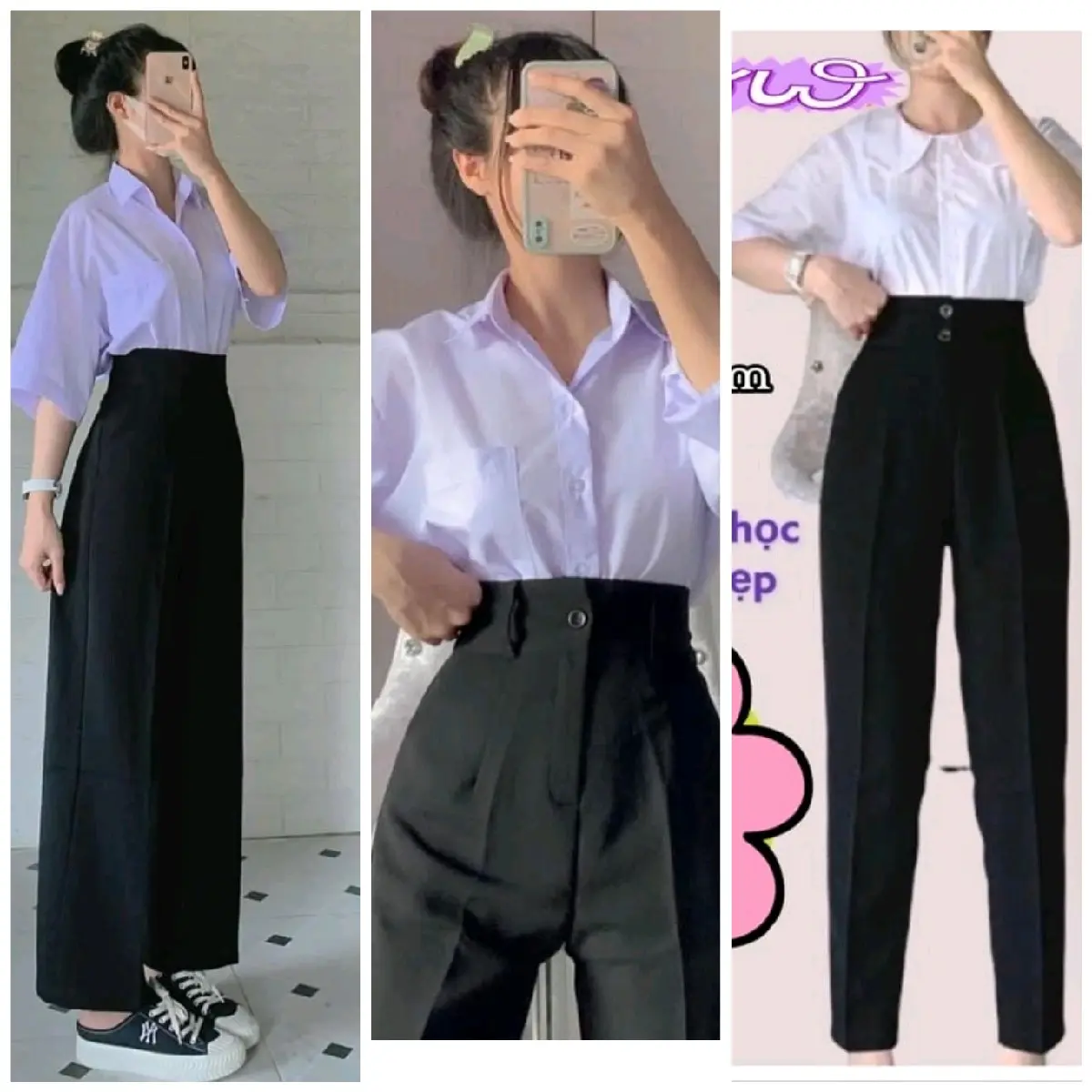 ba mẫu quần dài cạp siêu cao Pants Nữ Lưng Cao