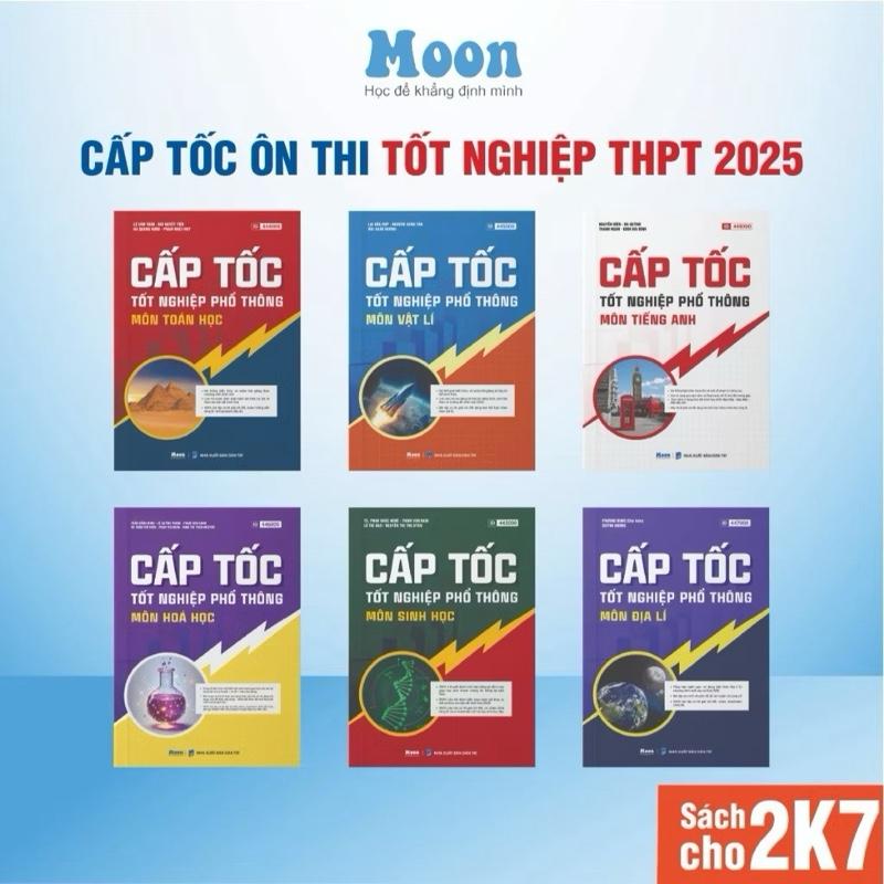 Sách Tổng ôn cấp tốc Toán, Lý, Hoá, Anh, sinh, địa, văn ôn thi THPT 2025, lớp 12 moonbook