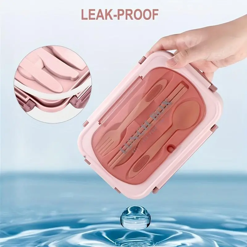 3-compartment Lunch Box with Cutlery, 1 Set Portable  Leak Proof Lunch Container, Lunch Box for School, Work & Outdoor Dining 4