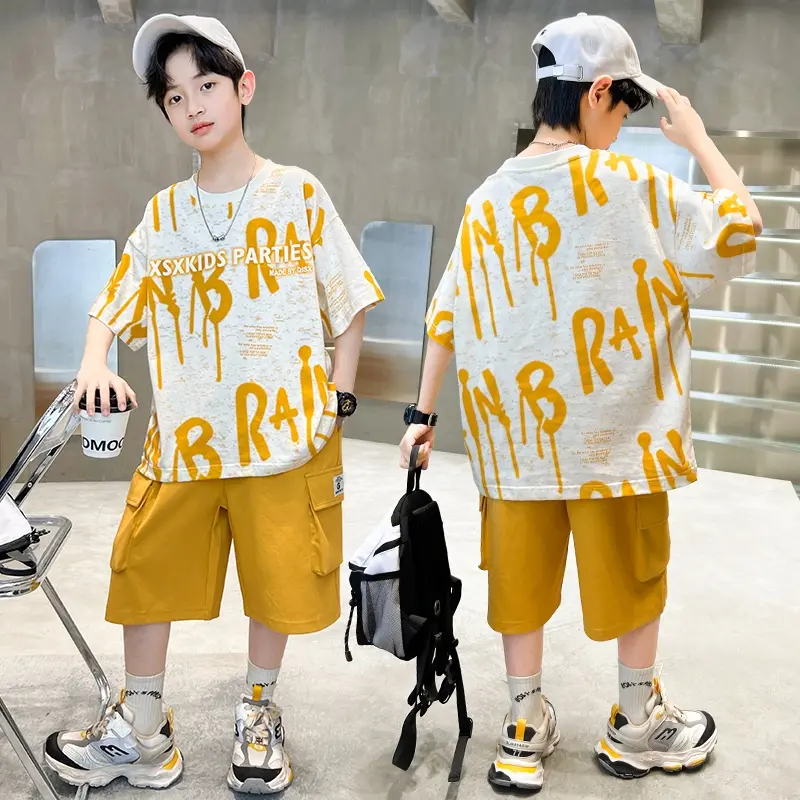 3-14Y Bộ đồ bé trai mùa hè Bộ đồ mùa hè mới cho bé trai lớn mỏng thể thao ngắn tay mát mẻ