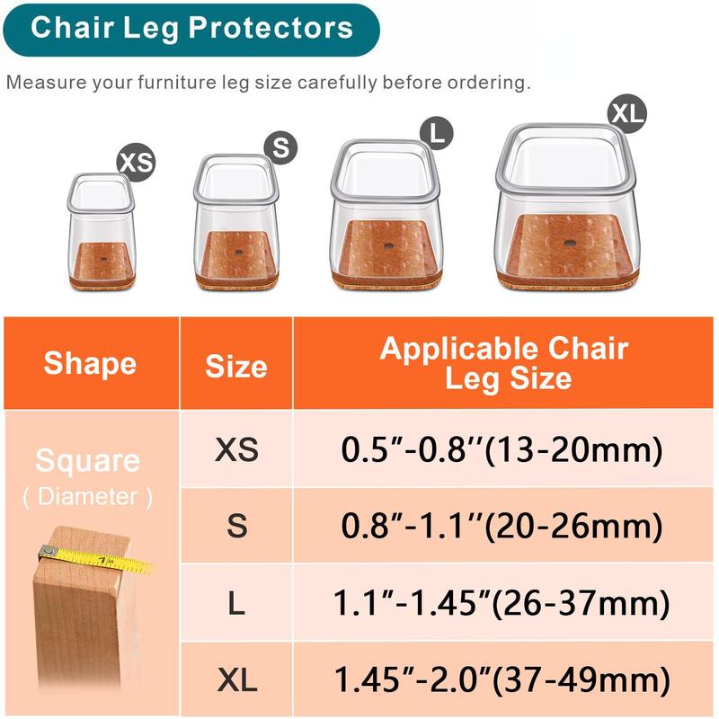 Clear Chair Leg Cover, 16pcs Silicone Square Chair Leg Protector, Anti-slip Noise Reduction Chair Leg Cover for Hard Wood Floor, Furniture Leg Cover for Bedroom Furniture, Home Bundles 2