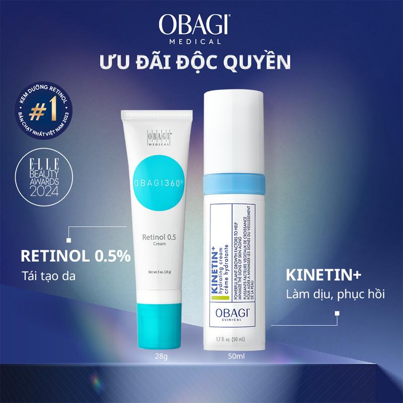 [MUA 1 TẶNG 1][HSD: 8/2025] Bộ đôi Kem dưỡng Obagi360 Retinol 0.5 28g và Kem dưỡng Obagi Clinical Kinetin+ Hydrating Cream 50ml l Làm Đẹp Da Skincare Dưỡng Ẩm Da Nữ Women