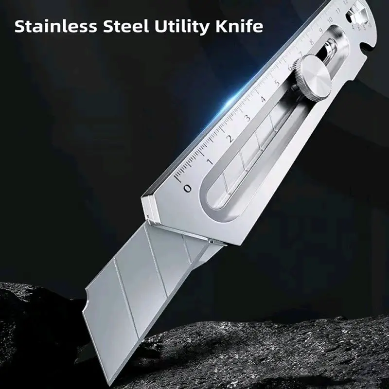 Bộ dụng cụ Rọc Giấy Inox Đa Năng Dày 6mm hiệu quả với chức năng Mở Ốc và Thước Đo Trên Thân 5