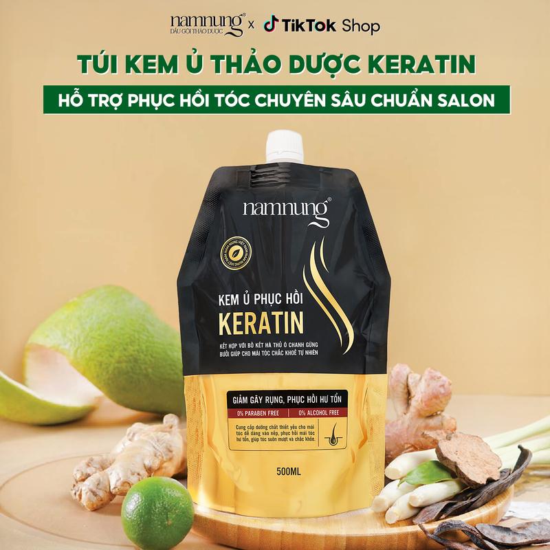 [GIÁ DÙNG THỬ 385K] Kem Ủ hỗ trợ phục hồi tóc chuyên sâu chuẩn salon, kem ủ thảo dược Namnung dạng túi 500ml chiết suất thiên nhiên Bồ kết hà thủ ô x5 keratin Chăm sóc tóc, Dưỡng tóc nữ