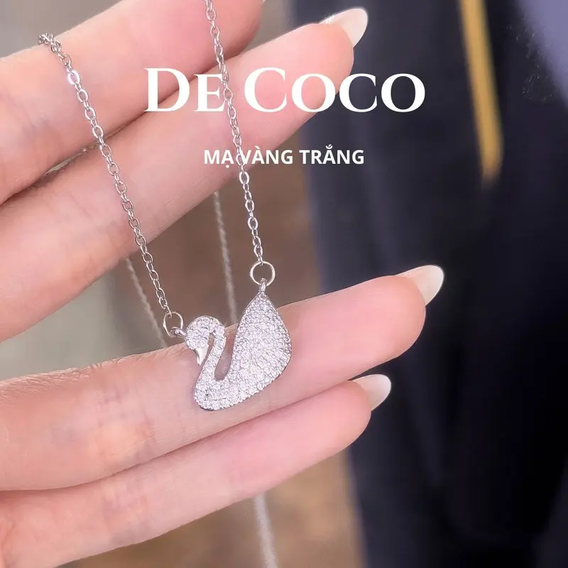 MẠ VÀNG TRẮNG - Dây chuyền, vòng cổ thiên nga đính đá SWAN De Coco mạ vàng trắng, chất liệu Titan không đen gỉ, phong cách thanh lịch 7