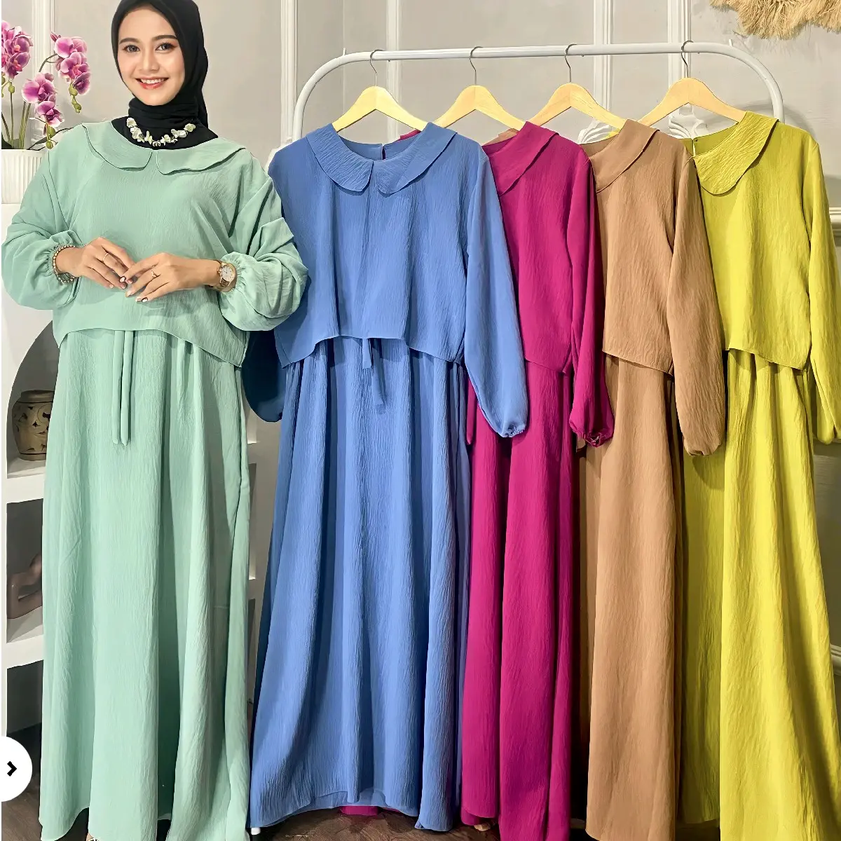 Gamis niami Crinkle Kancing Muslim Panjang Wanita Serut