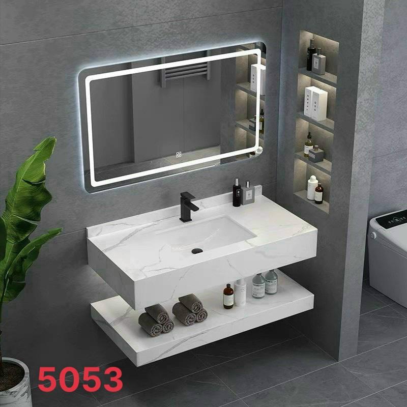 bộ lavabo bàn đá 2 tầng có kèm gương led , đá chống chày,KT DÀI 80CM RỘNG 50CM 0