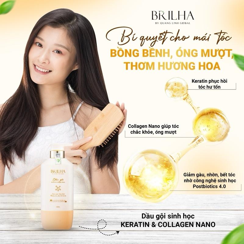 [BRILHA] Dầu Gội - Dầu Xả Keratin và Collagen Nano - Dưỡng tóc, phục hồi hư tổn cho Nam và Nữ