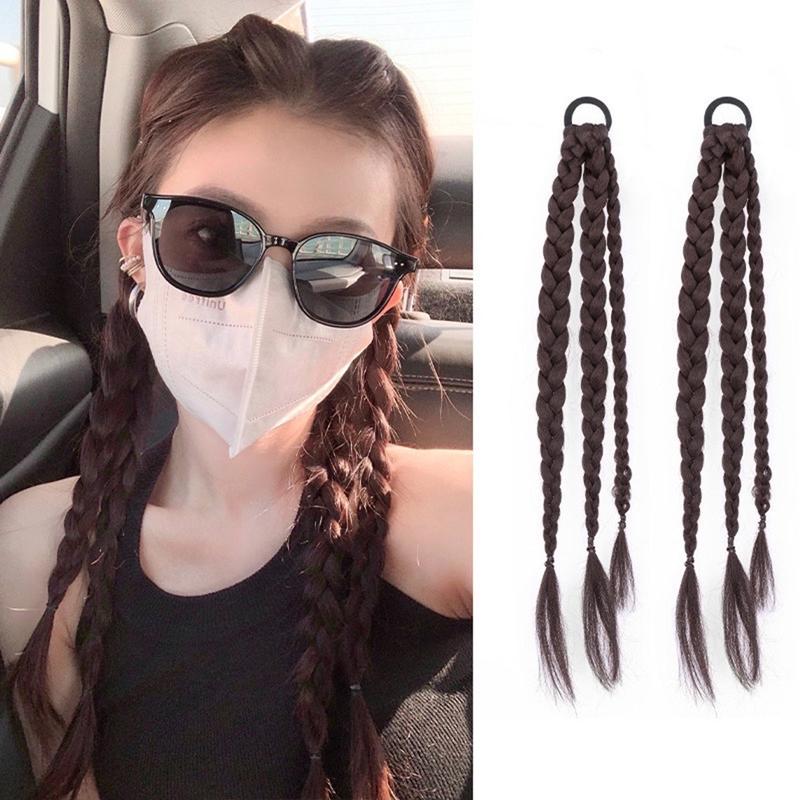 1 cặp đuôi bính cột 2 bên TG605 có dây thun cột tiện lợi. Tặng thun phụ nữ và em bé đều dùng đc tóc giả wig
