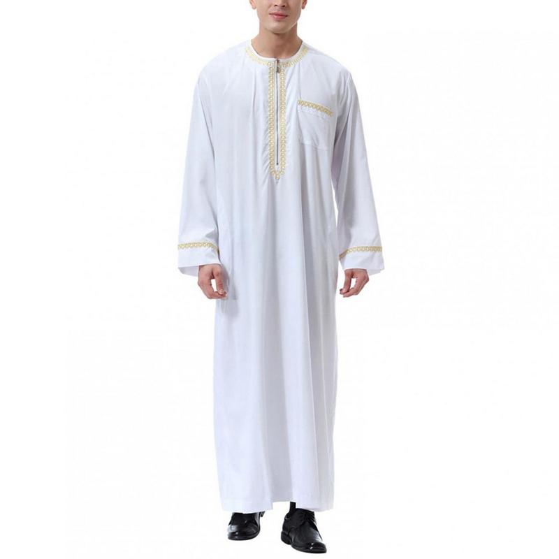 Summer Men Robe Retro Round Neck Half Zipper Long Sleeves Loose Malaysia Middle East Arabian Dubai Traditional Maxi Robe Long Top 1