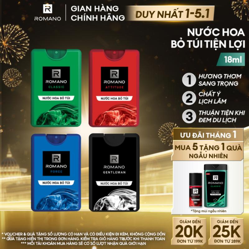   DUY NHẤT 1-5.1 Nước hoa bỏ túi cho nam Perfume Romano hương Attitude Classic Force Gentleman  Vision  Passion 18ml chai 