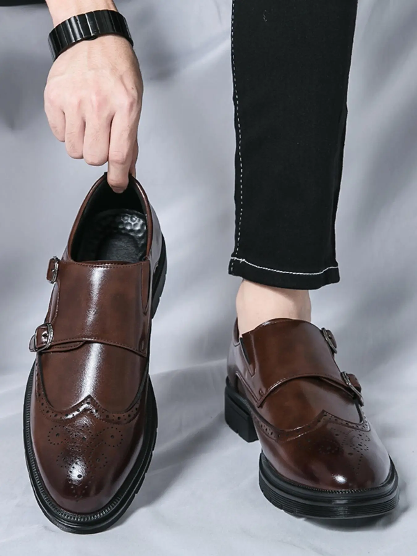 Men's Business Formal Brogue Embossed Design Dress Shoes, Fashionable Pointed Toe Slip on Shoes for Party, Daily Clothing Decor for Men