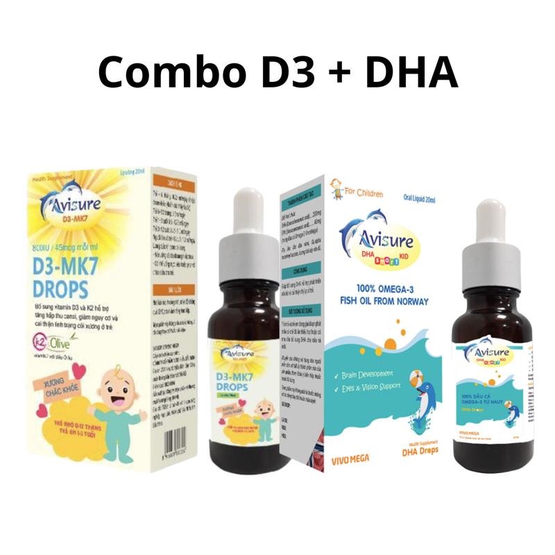 Combo Avisure D3MK7 và Avisure dha smart kid bổ sung D3k2 và DHA cho bé Men Vi Sinh Vitamin