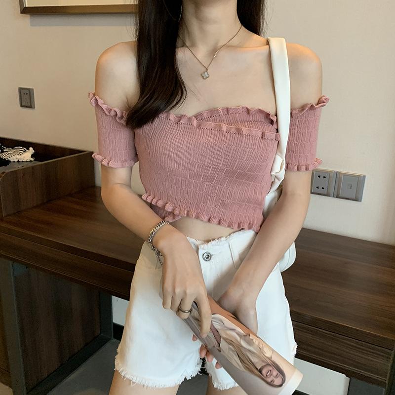 Product Introduction of Áo Sơ Mi Rốn Ngắn, Phong Cách Hồng Kông, Bó Sát, Cạp Cao, Cổ Chữ V, Trễ Vai, Áo Vest Len, Dành Cho Nữ, Trang Phục Mùa Hè 12