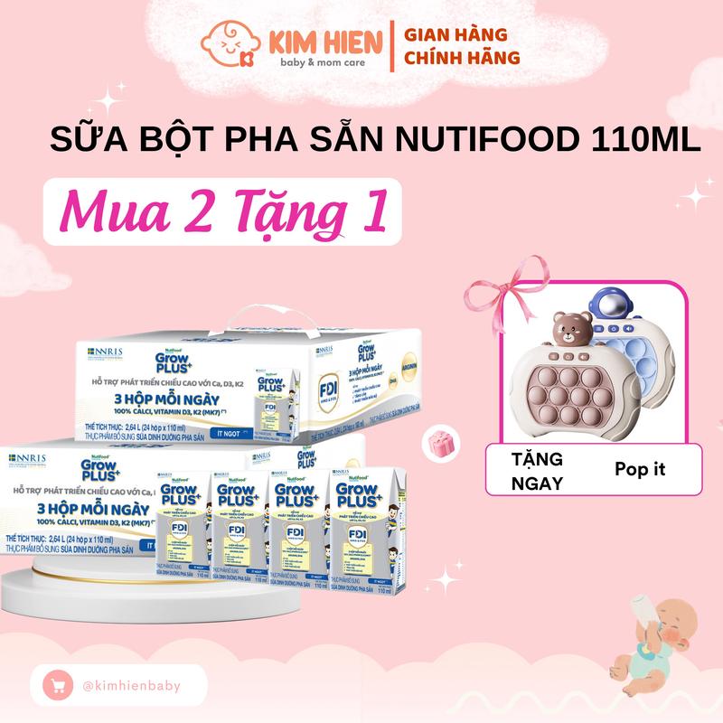 [Kèm Quà] Thùng Sữa Công Thức Pha Sẵn Nutifood Sweden GrowPLUS+ Bạc 110ml (24 Hộp) grow plus  xanh bạc