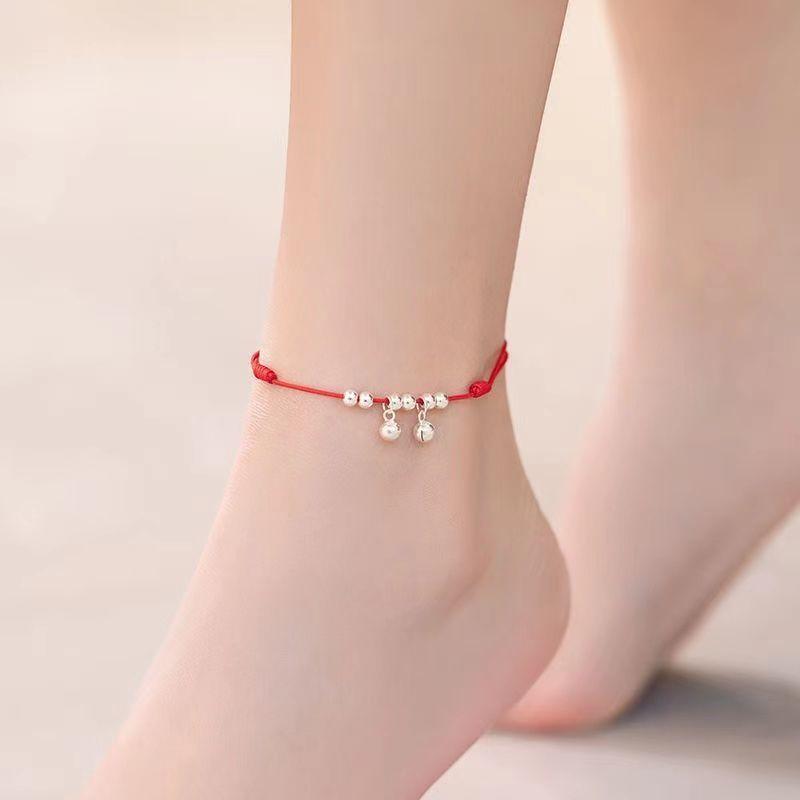 Product Introduction of Bell Anklet Female Red Rope with Bell Sound Water Sound Sexy Simple Silver Ancient Style Student Mori Hand-Woven 7