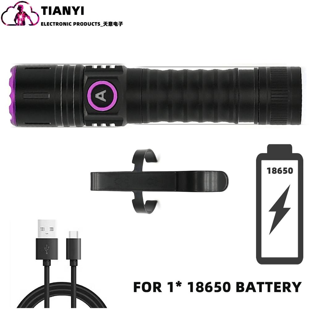365nm Or 395nm UV Flashlight Zoom 5W Type C USB Rechargeable Black Light Money Detector Aluminum Alloy USB Charging Uv Torch_voghion.com