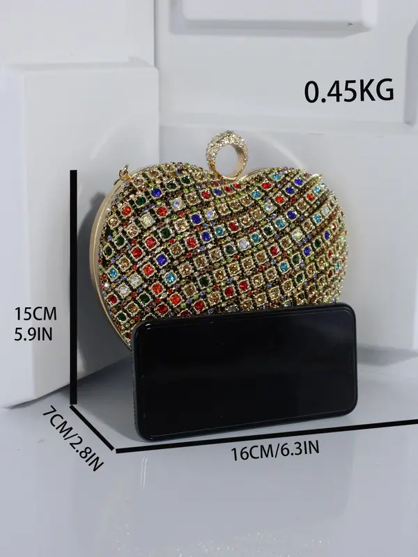 Women's Elegant Rhinestone Decorated Heart Shaped Evening Bag, Exquisite Chain Strap Crossbody Bag, Trendy Versatile Shoulder Bag for Party Decoration 1